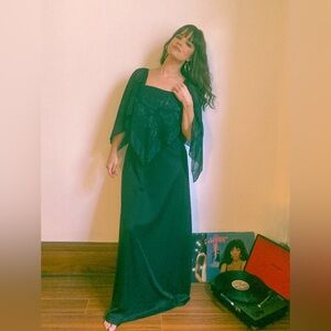 Vintage 1970s Black Handkerchief Hibiscus Maxi